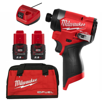 MILWAUKEE IMPACT Driver Drill 2 X 12V 2.5AH LI-ION Comes With M12 Contractor Bag M12FID2-2.5AH